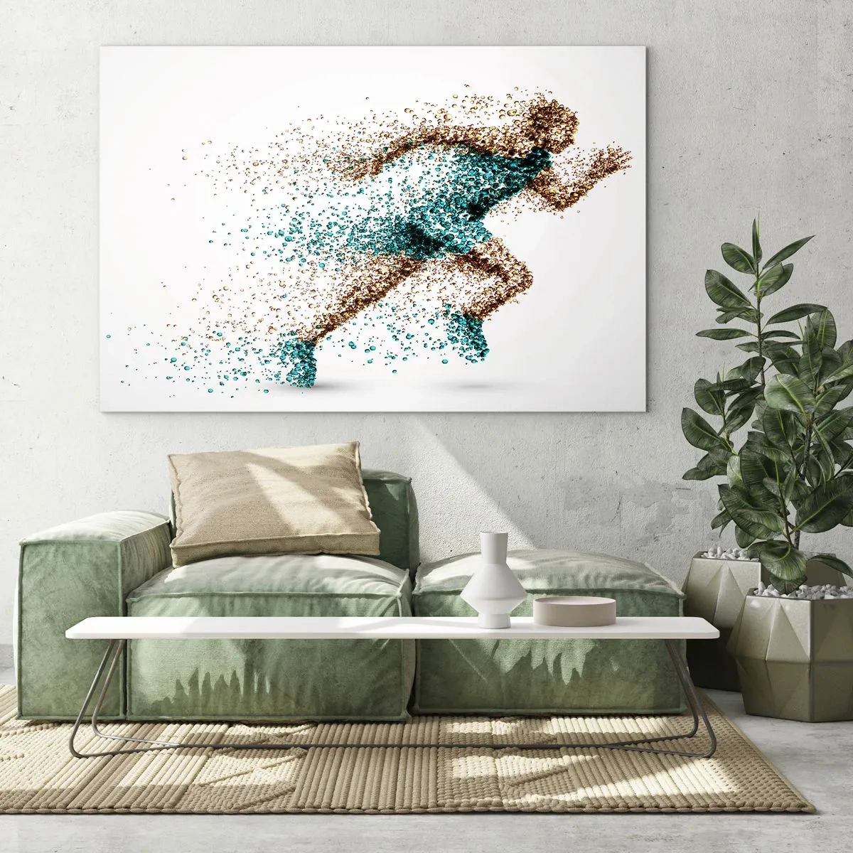 Glastavla - Bild på glas - En löparfigur bildad av färgglada partiklar - 70x50cm - Livet är ett lopp - Modern väggdekoration för vardagsrum och sovrum ARTTOR