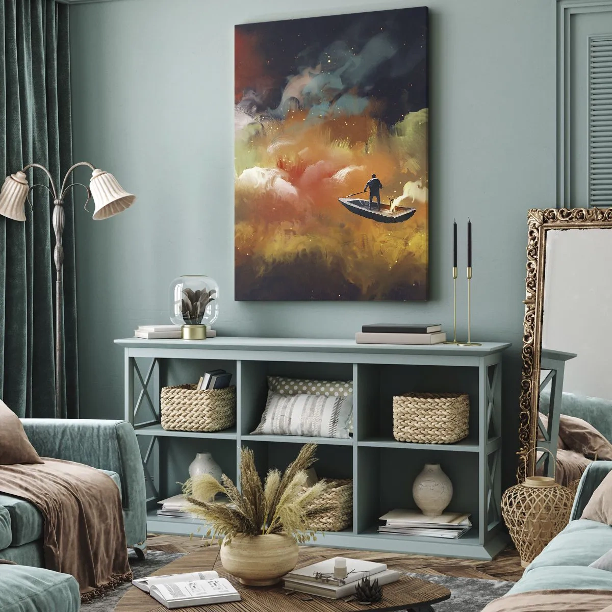 Canvastavla - Bild på duk - I båten genom galaxen - 50x70 cm