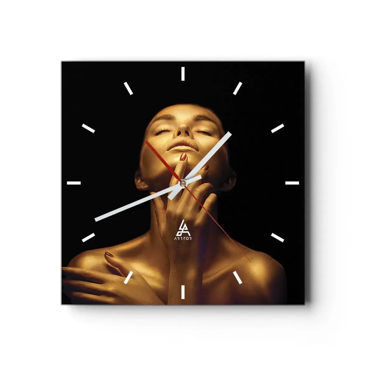 Väggklocka - Klocka på glas - Som guldsilke - 30x30 cm