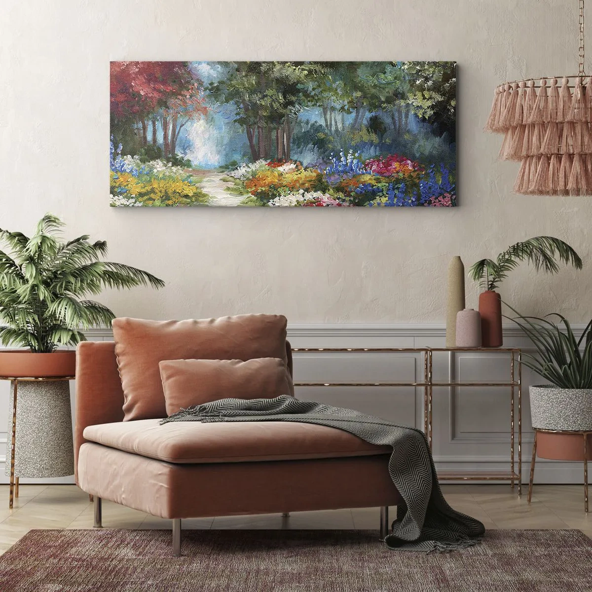 Canvastavla - Bild på duk - Skogsträdgård, blomskog - 100x40 cm