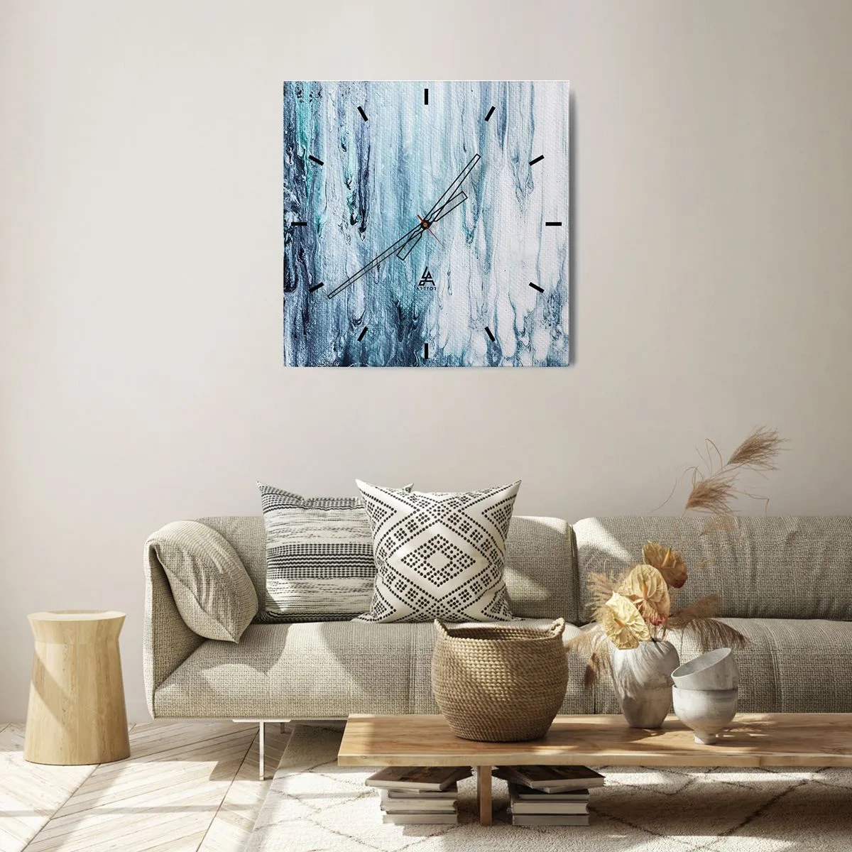 Väggklocka - Klocka på glas - Blåa istappar - 40x40 cm