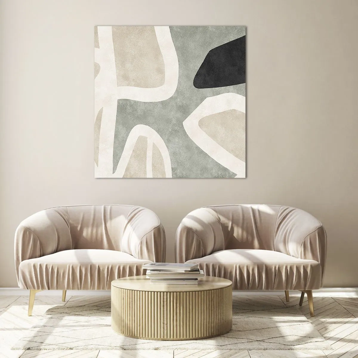 Glastavla - Bild på glas - Komposition med svart motiv - 30x30 cm