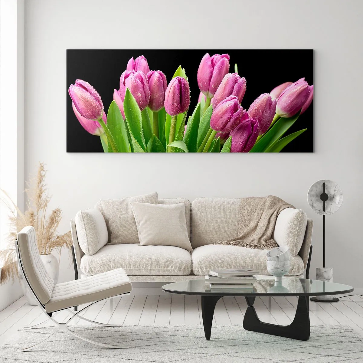 Glastavla - Bild på glas - Vårens lila glädje - 100x40 cm