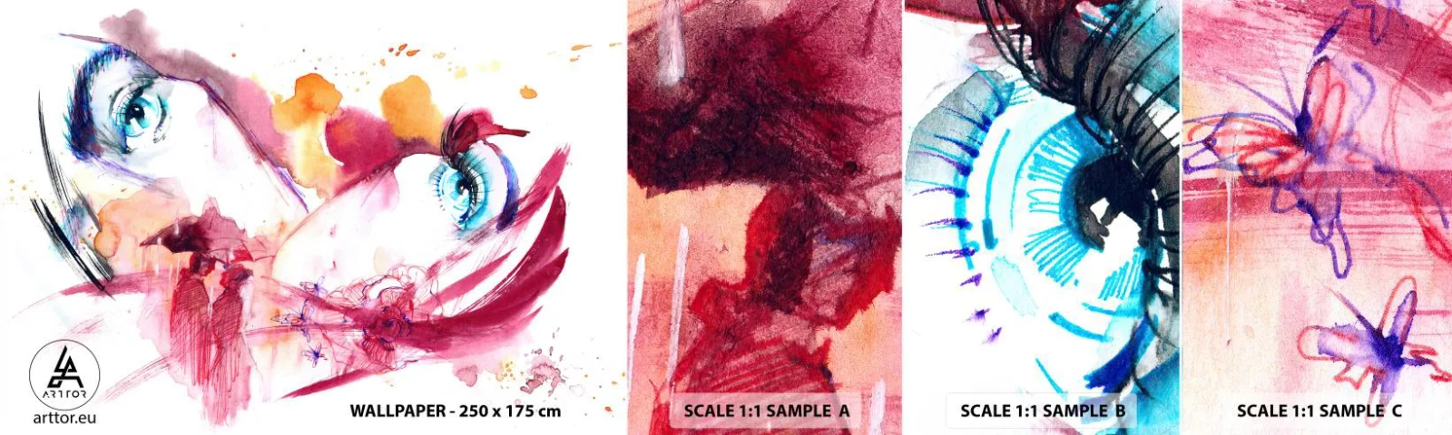 Fototapet Prov Standard Eco - Världen blommar i närheten - Abstraktion, Kvinnans ansikte, Kvinnliga ögon - 100x30 cm