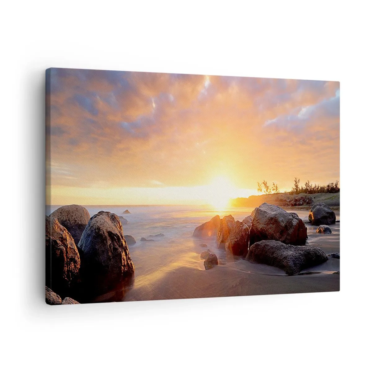Canvastavla - Bild på duk - Solnedgång över den klippiga kusten - 70x50cm - Kvällens ljusa bris - Modern väggdekoration för vardagsrum och sovrum ARTTOR