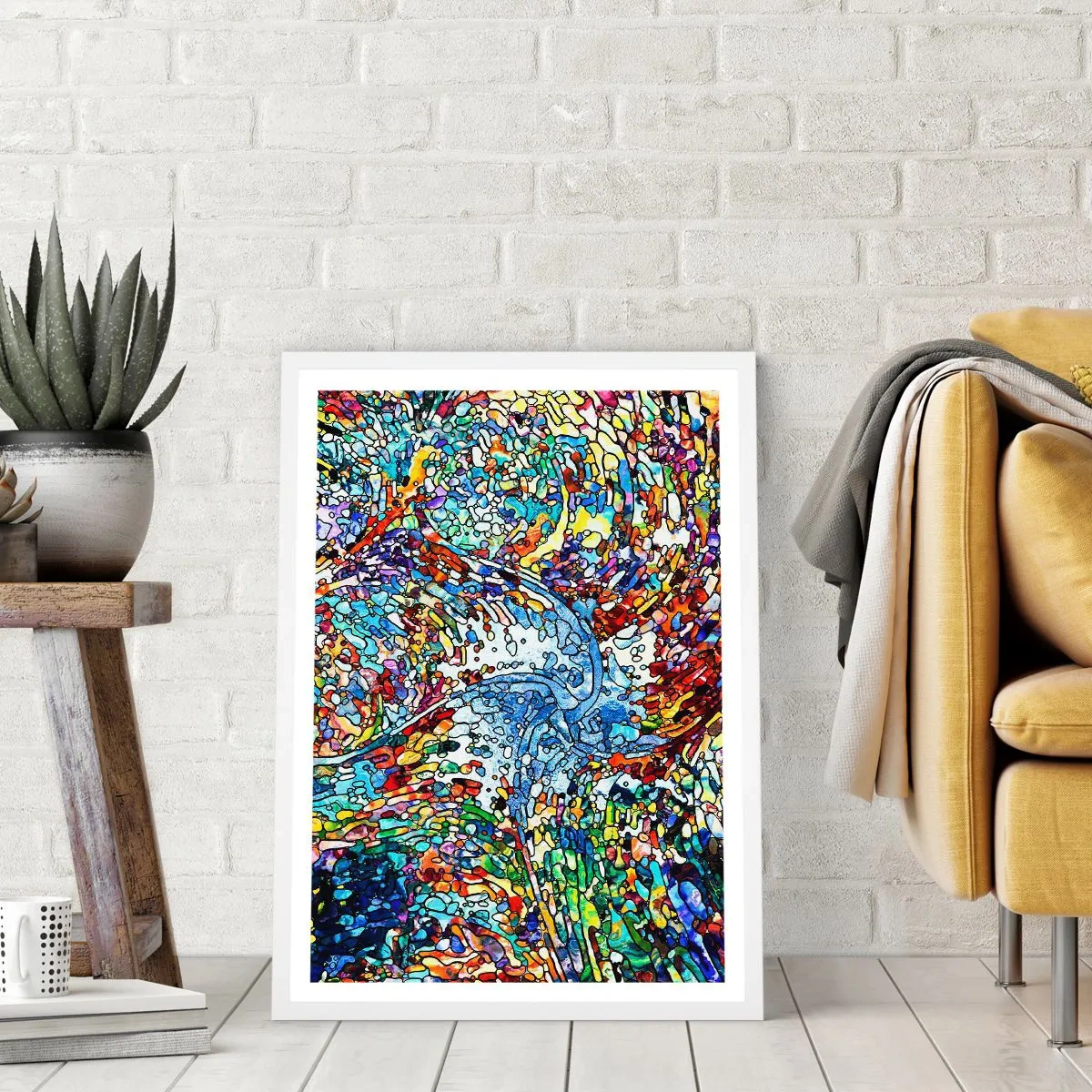 Affisch i vit ram - Glasmålning - droppar - 70x100 cm