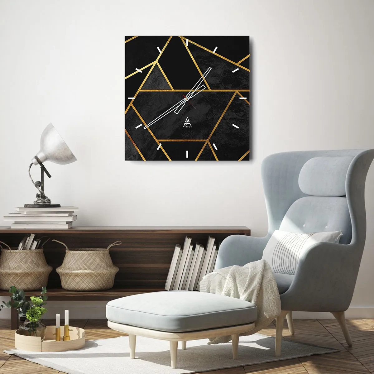 Väggklocka - Klocka på glas - Mörker och sken - 40x40 cm