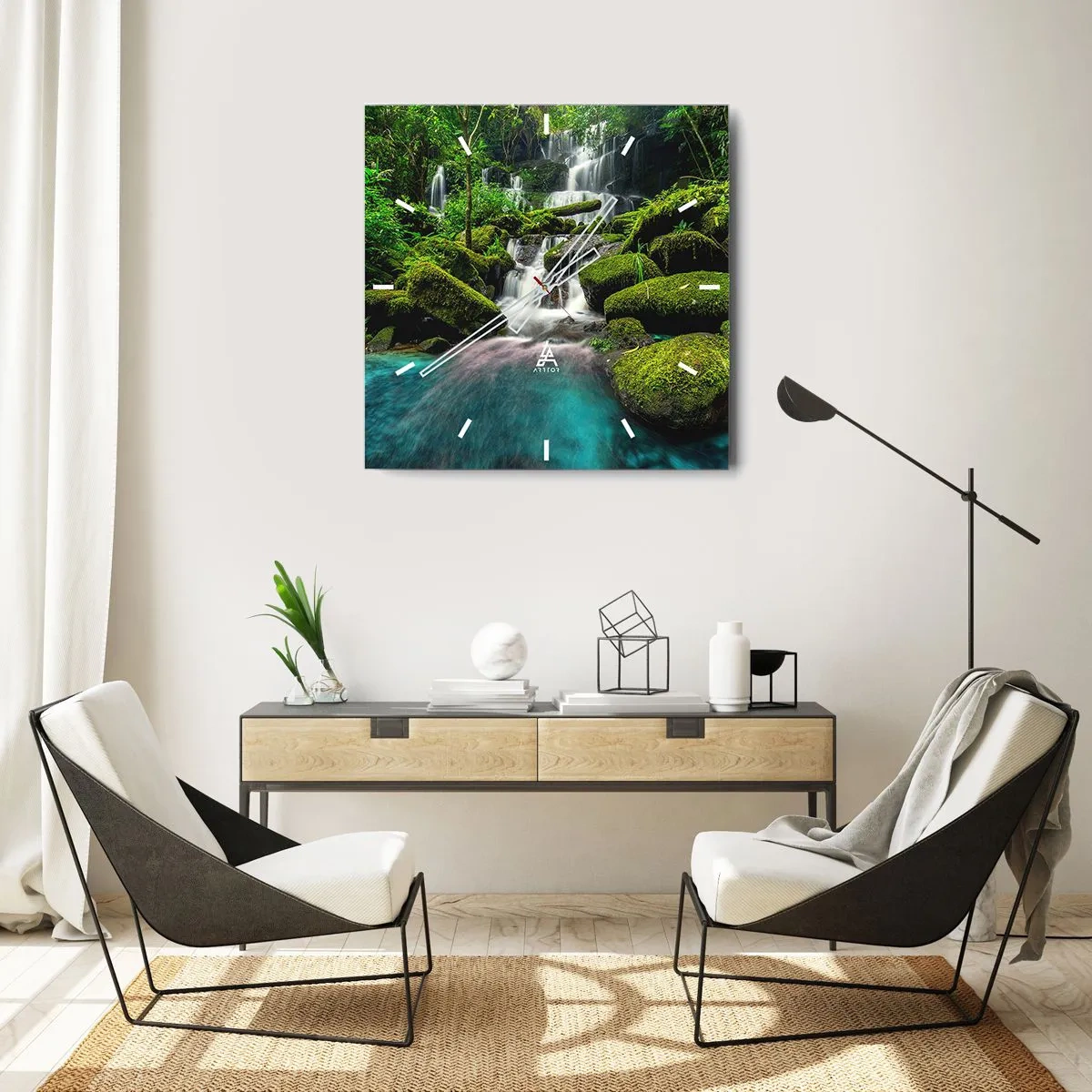 Väggklocka - Klocka på glas - Turkos, safir och flytande silver - 40x40 cm