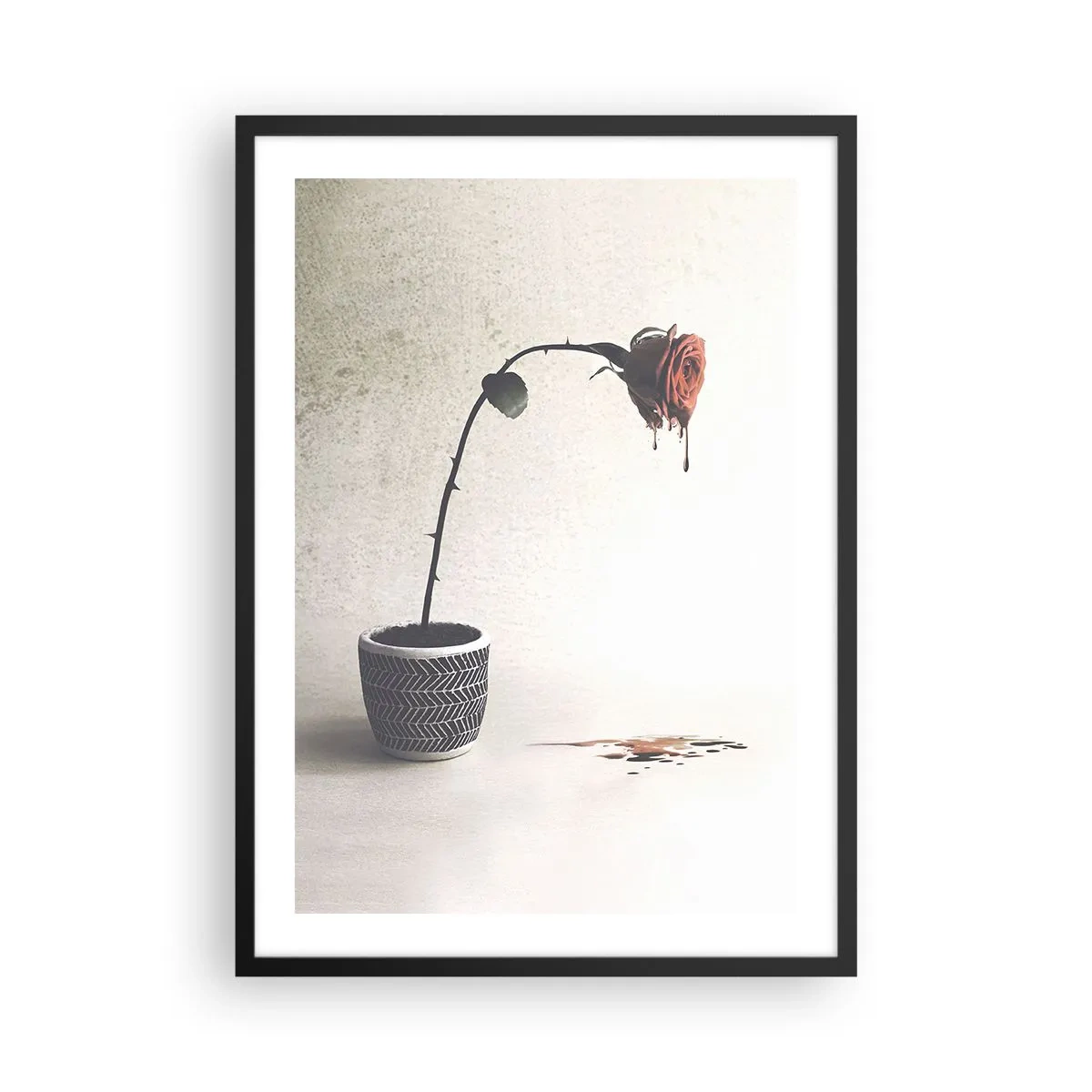 Affisch i svart ram - En krukväxtros med en konstnärlig, böljande effekt - 50x70cm - Rosa dolorosa - Modern väggdekoration för vardagsrum och sovrum ARTTOR
