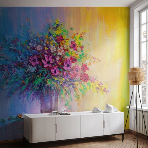 Självhäftande Fototapet Deluxe Sticker - Sommarängens gåva - Blommor i en vas, Bit, Blombukett - 100x70 cm