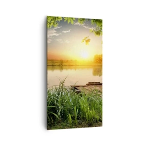Canvastavla - Bild på duk - landskap i en grön ram - 55x100 cm
