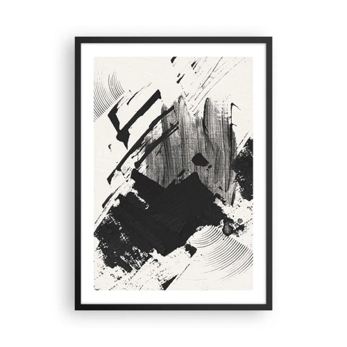 Affisch i svart ram - Abstrakta svartvita penseldrag - 50x70cm - Abstraktion - uttrycket av svart - Modern väggdekoration för vardagsrum och sovrum ARTTOR