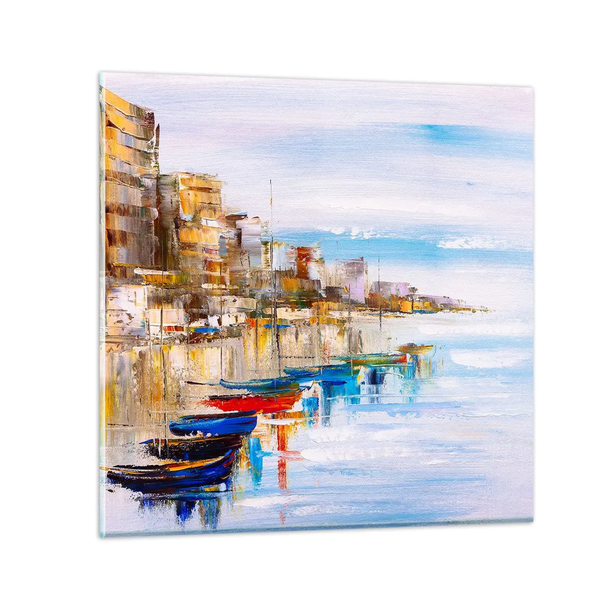 Glastavla - Bild på glas - Flerfärgad urban hamn - 30x30 cm