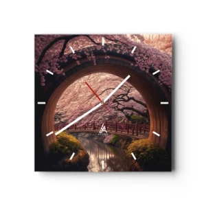 Väggklocka - Klocka på glas - Japansk vår - 40x40 cm