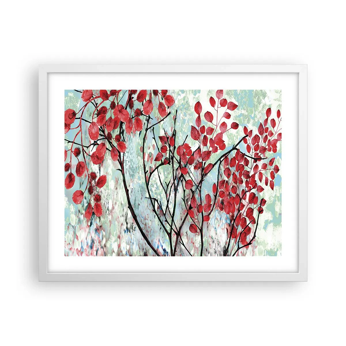 Affisch i vit ram - Träd i scharlakansröd - 50x40 cm