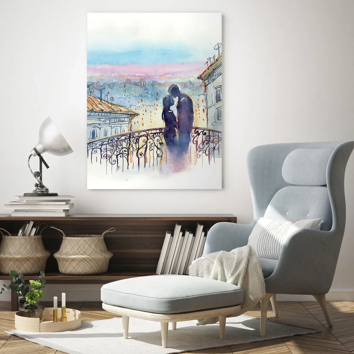 Glastavla - Bild på glas - Älskare i Paris - 50x70 cm