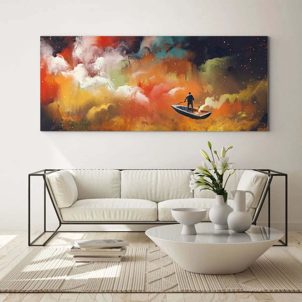 Glastavla - Bild på glas - I båten genom galaxen - 140x50 cm