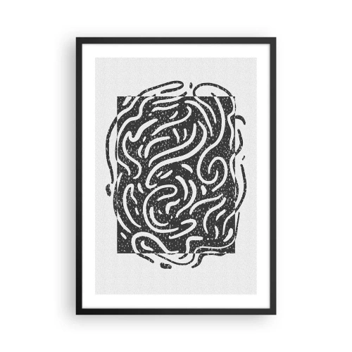 Affisch i svart ram - Abstrakt komposition med dynamiska linjer och former i svartvitt. - 50x70cm - Abstraktion: en dans av glädje - Modern väggdekoration för vardagsrum och sovrum ARTTOR