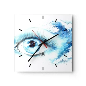 Väggklocka - Klocka på glas - Doppa sig i den blåa blicken - 30x30 cm