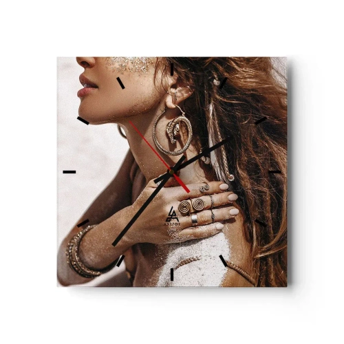 Väggklocka - Klocka på glas - Vilda strandens drottning - 30x30 cm