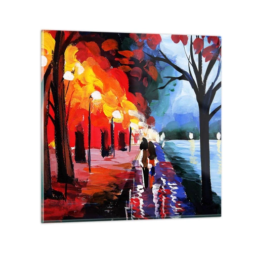 Glastavla - Bild på glas - Brinnande höst i parken - 70x70 cm