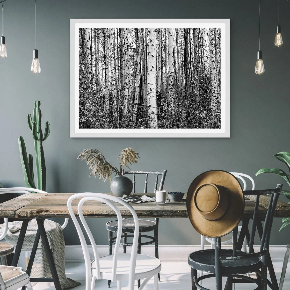 Affisch i vit ram - Björkpelargång - 91x61 cm
