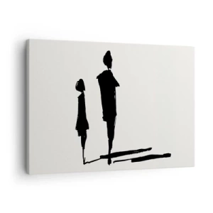 Canvastavla - Bild på duk - Silhuetter av två personer i svart mot en ljus bakgrund - 70x50cm - Säkert tillsammans? - Modern väggdekoration för vardagsrum och sovrum ARTTOR