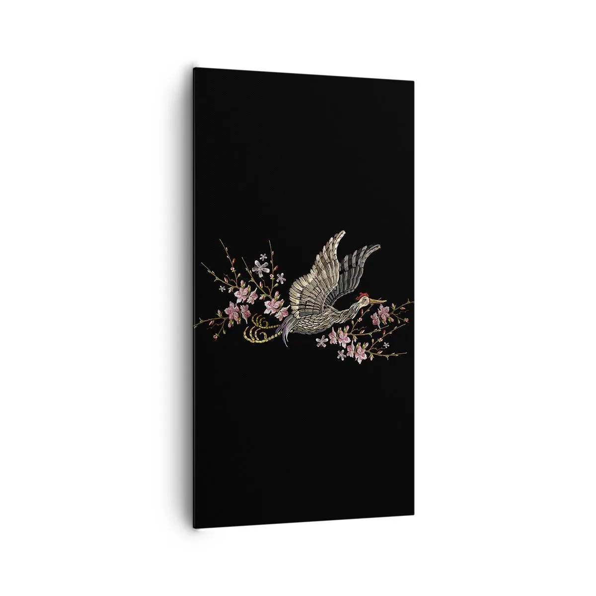 Canvastavla - Bild på duk - Exotisk, broderad fågel - 65x120 cm
