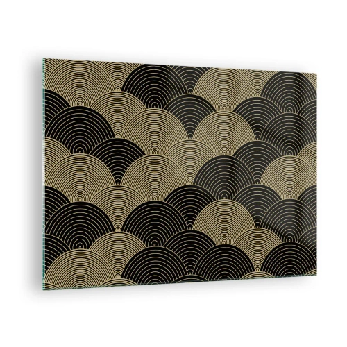 Glastavla - Bild på glas - Gyllene halvcirklar i ett vanligt japanskt mönster - 70x50cm - Enighet i mångfald - Modern väggdekoration för vardagsrum och sovrum ARTTOR