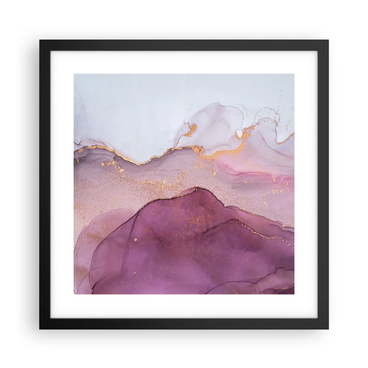 Affisch i svart ram - Lila och violett vågor - 40x40 cm