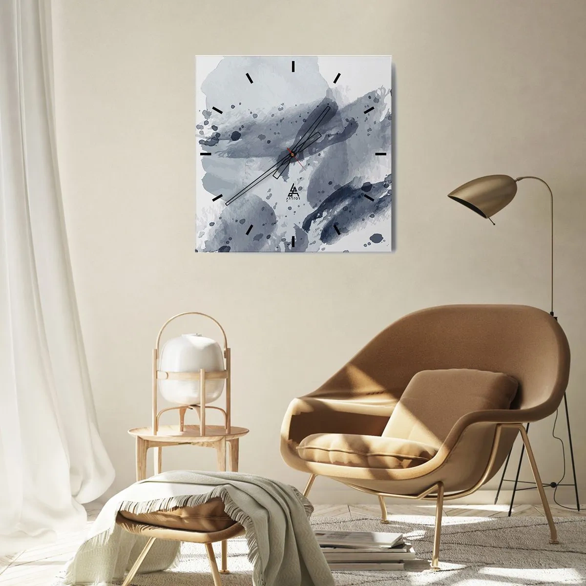 Väggklocka - Klocka på glas - Studie om vattnets natur - 40x40 cm