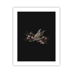 Affisch - Exotisk, broderad fågel - 40x50 cm