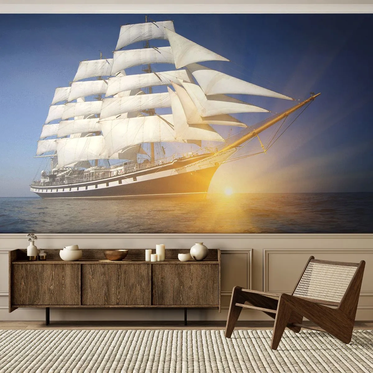Självhäftande Fototapet Deluxe Sticker - Deras tid blir aldrig förbi - Hav, Segelbåt, Fartyg - 250x175 cm
