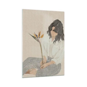 Glastavla - Bild på glas - Porträtt med en exotisk blomma - 70x100 cm
