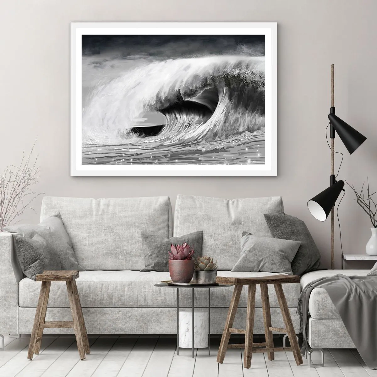 Affisch i vit ram - Havets ilska - 70x50 cm