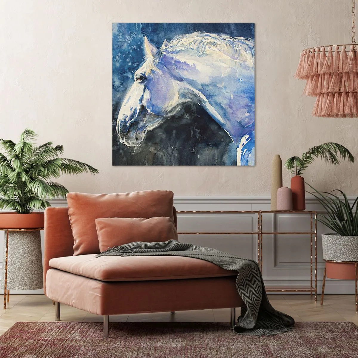 Canvastavla - Bild på duk - Porträtt i blått sken - 30x30 cm