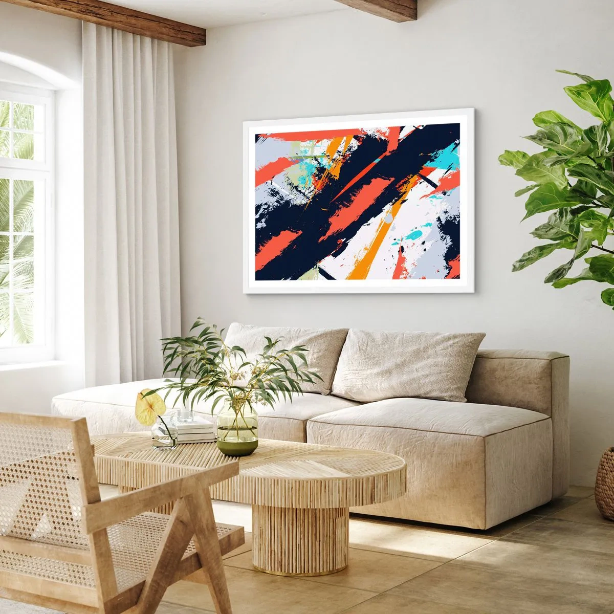 Affisch i vit ram - Dynamisk komposition - 100x70 cm
