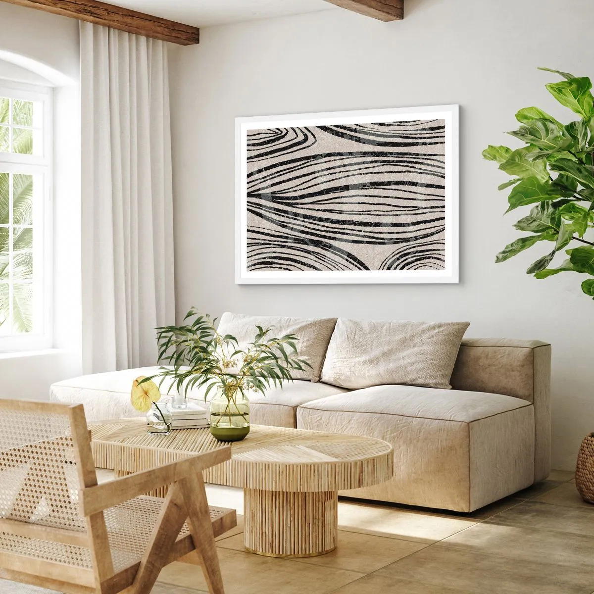 Affisch i vit ram - Stänk av linjer - 100x70 cm