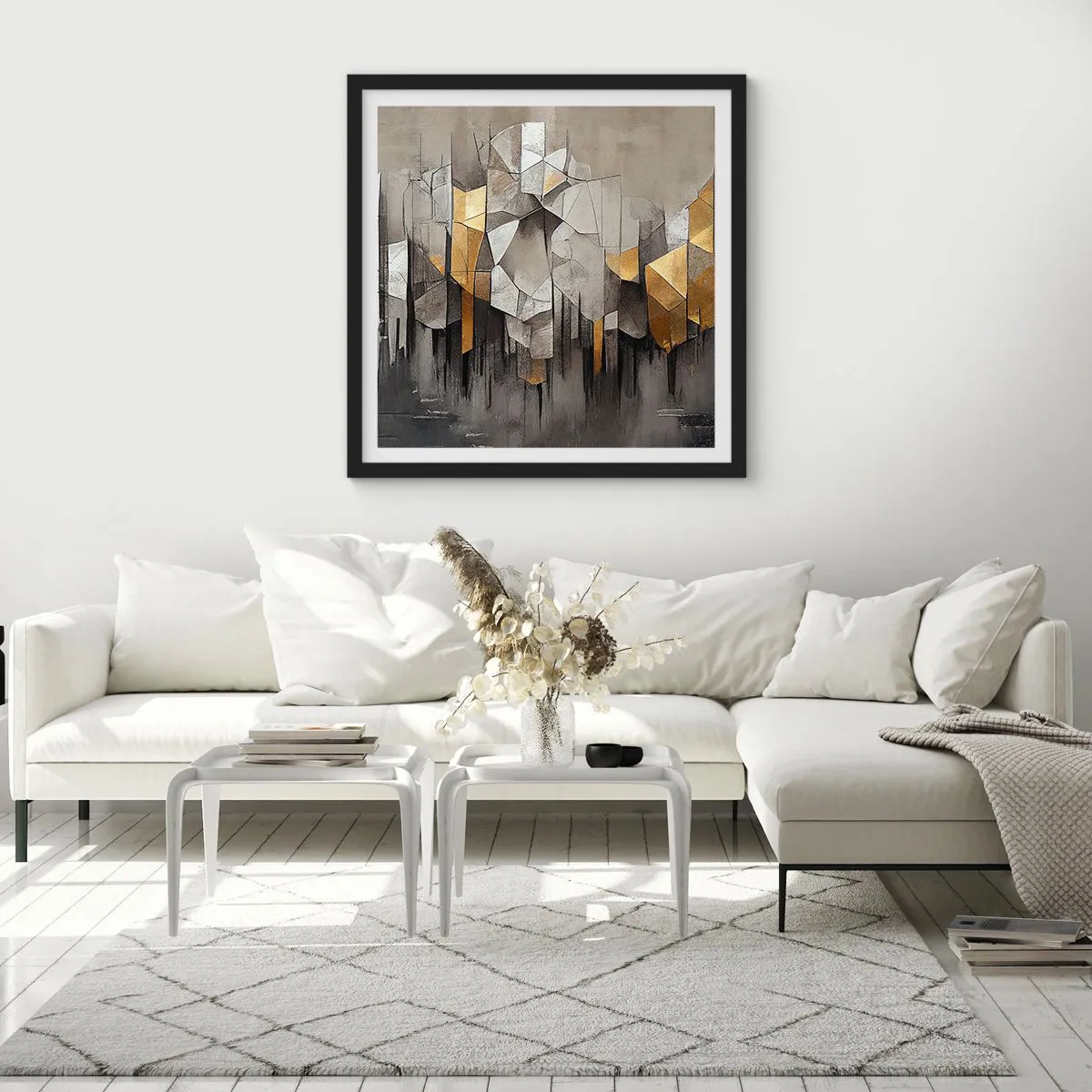 Affisch i svart ram - Komposition av is och ljus - 60x60 cm