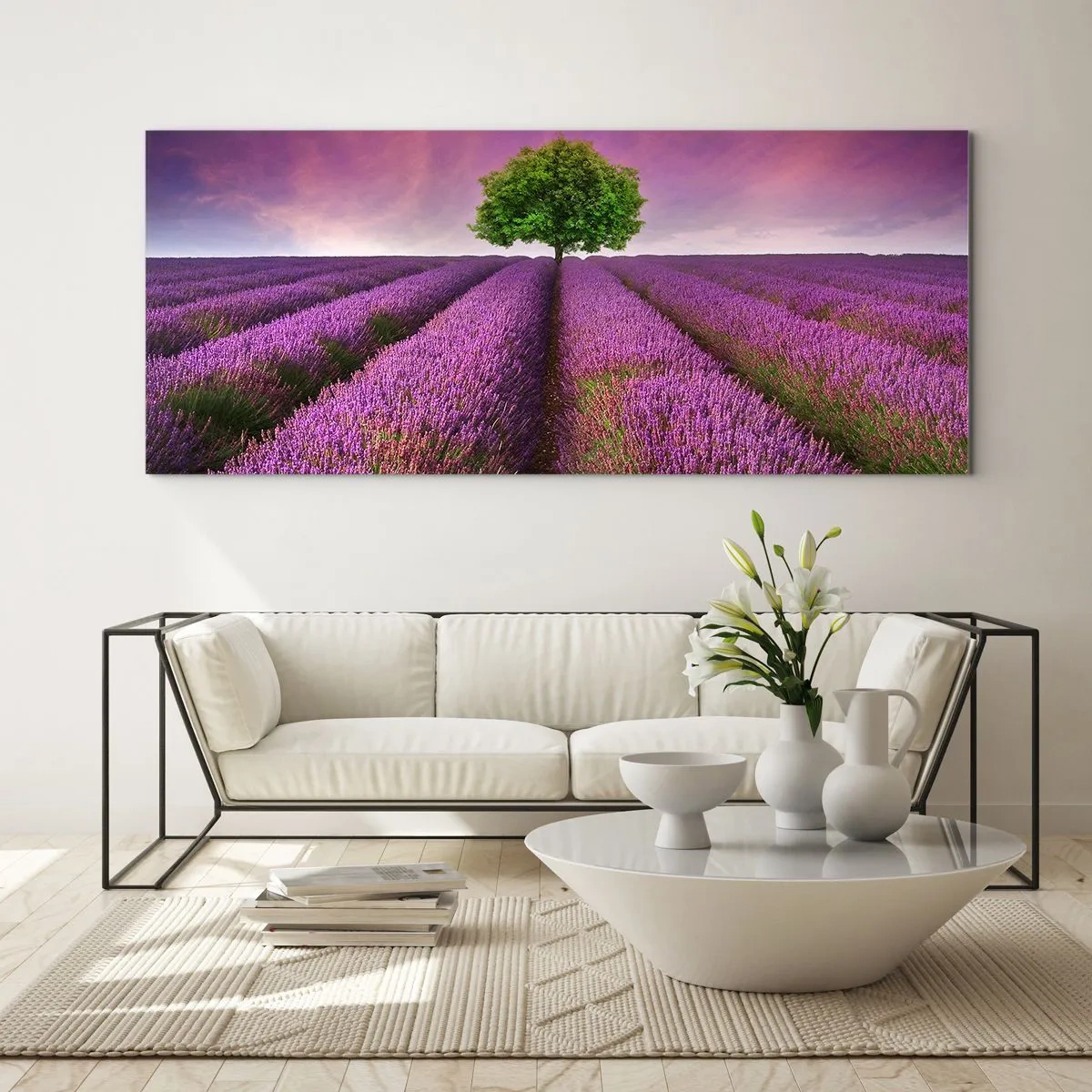 Glastavla - Bild på glas - På lavendelåkrarna - 100x40 cm