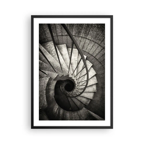 Affisch i svart ram - Svartvitt fotografi av en spiraltrappa ovanifrån - 50x70cm - Uppför trappan, nedför trappan - Modern väggdekoration för vardagsrum och sovrum ARTTOR