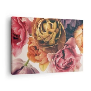 Canvastavla - Bild på duk - En bukett med olika blommor i intensiva färger - 70x50cm - Livets högtid - Modern väggdekoration för vardagsrum och sovrum ARTTOR