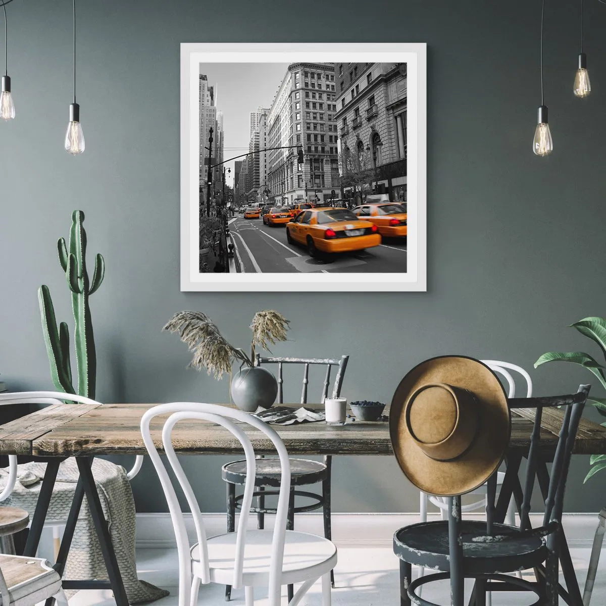 Affisch i vit ram - Storstadens solar - 60x60 cm