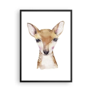 Affisch i svart ram - Akvarellporträtt av en ung rådjur på vit bakgrund - 50x70cm - Oskuldens natur - Modern väggdekoration för vardagsrum och sovrum ARTTOR