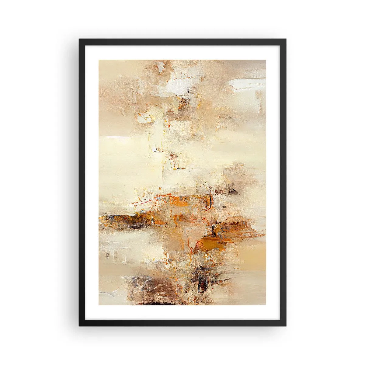 Affisch i svart ram - En abstrakt komposition i varma nyanser av beige och guld. - 50x70cm - Bärnstenens själ - Modern väggdekoration för vardagsrum och sovrum ARTTOR