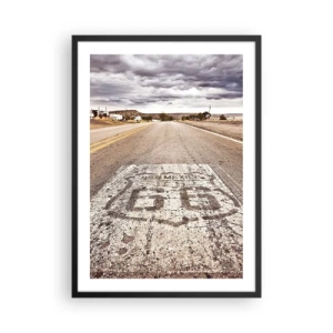 Affisch i svart ram - En väg med Route 66-symbolen som leder genom ett ökenlandskap - 50x70cm - Mother Road - amerikanska legenden - Modern väggdekoration för vardagsrum och sovrum ARTTOR