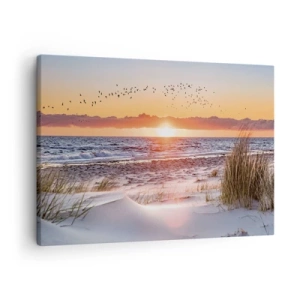 Canvastavla - Bild på duk - Solnedgång över havet med utsikt över sanddynerna - 70x50cm - Horisontellt landskap - Modern väggdekoration för vardagsrum och sovrum ARTTOR