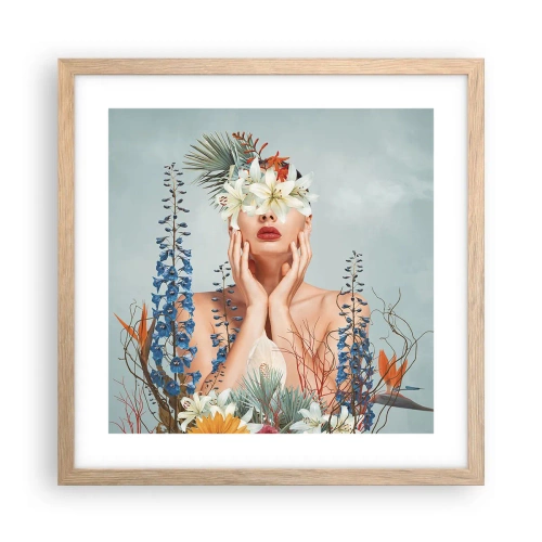 Affisch i ram av ljusek - Kvinna - blomma - 40x40 cm