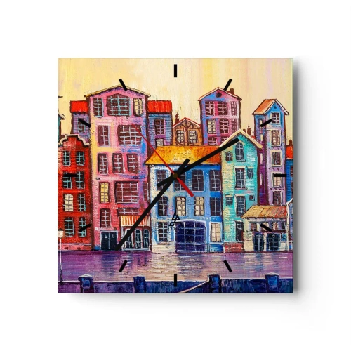 Väggklocka - Klocka på glas - En sagostad - 30x30 cm