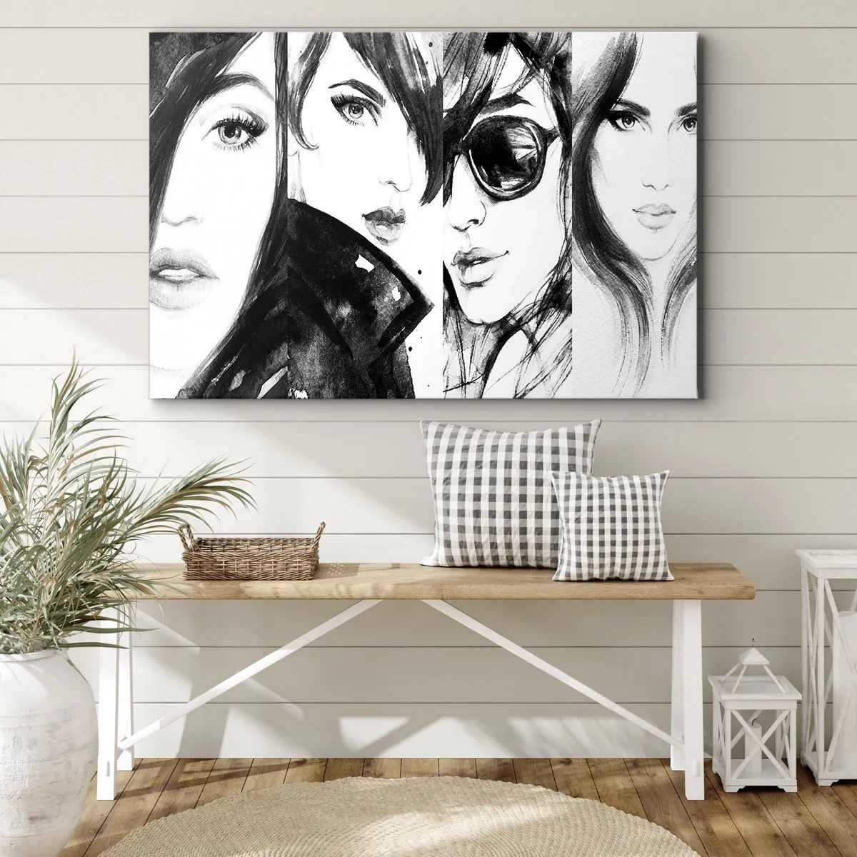 Canvastavla - Bild på duk - Snygga kvinnoporträtt i monokromatiska toner - 70x50cm - Mångfaldigad skönhet - Modern väggdekoration för vardagsrum och sovrum ARTTOR